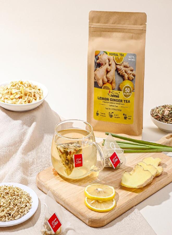 FullChea - Lemon Ginger Tea Bags, 50 Teabags - Pleasantly Spicy & Warming - Non-GMO - Caffeine-free - Support Healthy Digestion & Boost Immunity - Image 4